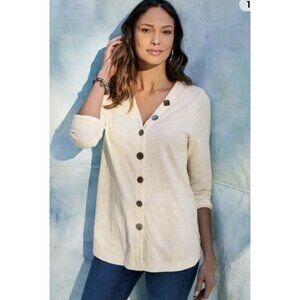 Soft Surroundings Delia Mixed Button Front Tunic Top Size Large Lagenlook Basic